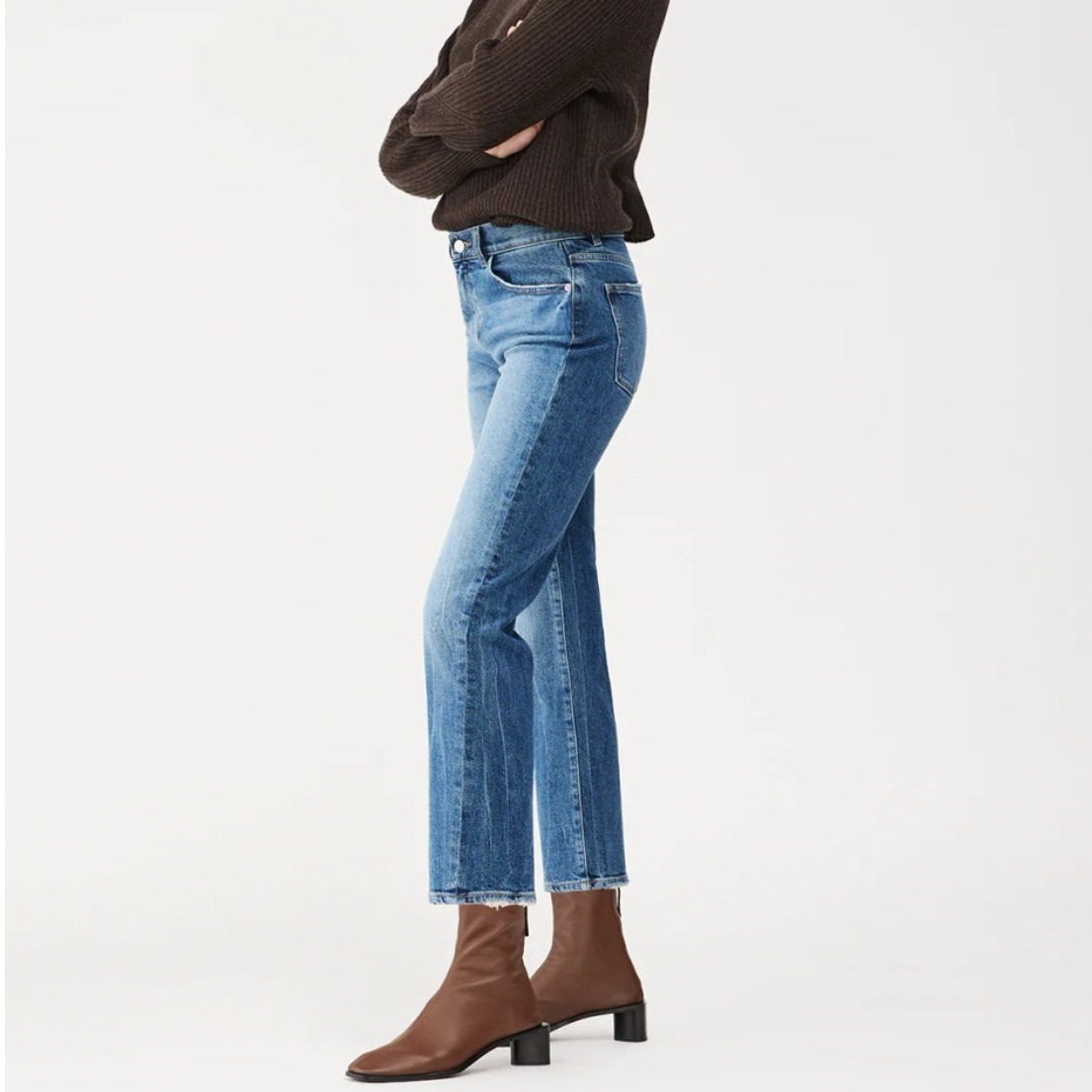 Dl1961 Patti Straight High Rise Vintage Ankle Jeans Two Tone Blue Wash Size 27